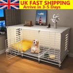 Dog Crate End Table with Wheels Wire Cage Kennel Indoor Wooden Furniture Pet