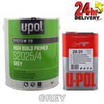 U-POL S2025 HIGH BUILD 2K PRIMER WITH S2031 UPOL HARDENER - 5LTR KIT - GREY