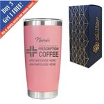 Personalised Light Pink Travel Cup, Engraved Prescription Coffee Design 500ml
