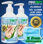 Hand Sanitiser Gel 2x500ml AntiBac Kills Germs 70% Alc PROtect NO FACEMASKS LEFT