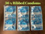 36 x Mates Ribbed Latex Heightend stimulation Condoms -Straight Shapes 52mm