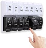 Weekly Pill Box Organizer 7 Day 2 Times AM PM Push Button Tablet Case Travel