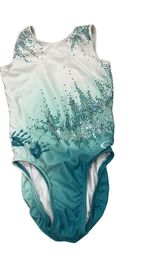 Ozone Chalk Warrior Girls AXS Geode Ombré Teal Leotard Rhinestones