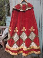 Edwardian 20th Tudor Cotton Velvet Theatre Gold Embroidered Cloak Cape Mantle