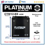 AGM Motorcycle Battery Bike Motorbike CTM12-BS Platinum