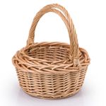 Set of 2 Rnd Wicker Hamper Gift Basket With long Carry Handles - Natural