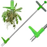 Stand Up Weed Remover Tool Long Handle 100cm 3 Prong Steel Lawn Weed Puller