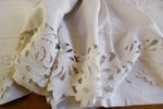 HUGE ANTIQUE FRENCH PURE LINEN SHEET WITH CUTWORK DECORATION