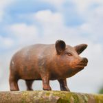 Miniature Freestanding Pig Garden Sculpture - Cast Iron Outdoor Ornament
