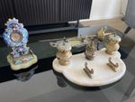 Antique French Cloisonné Enamel Desk Set, Onyx Base, Inkwells & Opener c.1900