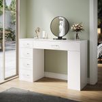 White Gloss Dressing Table Vanity Computer Desk Storage with 5 Drawers 3 Shelves