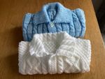 2 x Hand Knitted Cardigans to Fit 0-3 Months In Blue And White