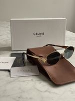 CELINE Triomphe Gold Oval Sunglasses NEW In box With brown Leather case
