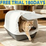 Large Cat Litter Tray Box Hooded Pet Toilet With Flap Door & Scoop 37x51x36 cm
