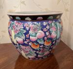 Chinese Ceramic Fish bowl with hand painted Koi Carp interior.