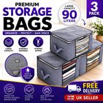 3 x 90L Large Storage Zip Bags Foldable Clothes Organizer Clear Window Handles