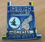 IPSWICH WITCHES SPEEDWAY GREATS JASON DOYLE METAL BADGE - SILVER METAL