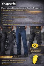 Mens motorbike Motorcycle Denim Trousers Jeans 2 Lengths with Protective Lining 