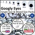 Googly Eyes Self-Adhesive Huge Range in Single & Mixed Sizes 7mm to 50mm