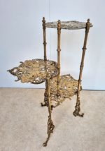 Antique Victorian Brass 3-Tier Decorative Plant Stand Butterfly Detail 30" Tall