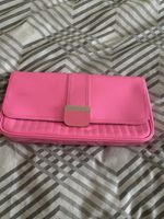 Ted Baker Pink Faux Leather Quilted Foldover Clutch Wallet Dog Print Lining