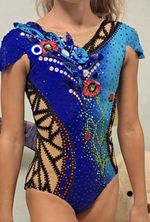 Gorgeous blue Red Detail Rhythmic Gymnastics Competition Leotard Height 146cm