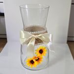 Hand Decorated Glass Vase Sunflower Pearl Rustic Bow Home Decor 20cm
