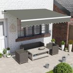4x3m Patio Manual Awning Garden Canopy Sun Shade Retractable Shelter Grey