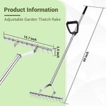ZZM Thatch Rake, 15.7 Inch Lawn Thatching Rake for Cleaning Dead Grass,
