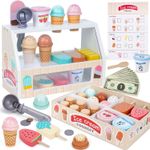 Wooden Ice Cream Counter Playset Kids Montessori Pretend Kitchen Food Toys