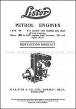 Early Lister D Stationary Engine Instruction Book 1926 to 1935