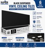 Suspended Black Vinyl Ceiling Tiles 1195mm x 595mm EasyClean Wipeable 1200x600