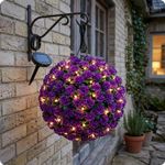 2 x 28cm Purple Rose Flower Solar Topiary Ball With 20 Led Lights Dual Function