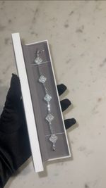 Moissanite Clover Bracelet with 3mm Round Cut Stones 7.5"/19cm 925 Silver