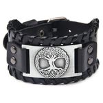 Mens Viking Wide Genuine Leather Vegvisir/Mjolnir/Dragon/Wolf Wristband Bracelet