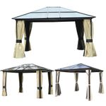 Hardtop Gazebo Canopy with Mosquito Netting Polycarbonate Roof Aluminium Frame