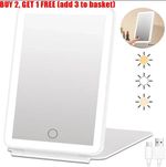 LED Makeup Mirror Rechargeable 3 Color Dimmable Touch Beauty Mirror Portable