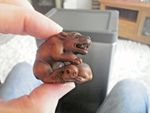 Hand Carved wood netsuke of a wolf caught a monkey boxwood collectable figure
