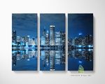 Chicago Night Skyline Canvas Split Panel Art Wall Art Decor Print Picture--C170.