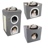 Large Cat House Cosy Foldable Bed Pet Cave Furry Soft Cushions Scratch Pad Grey