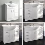 Bathroom Vanity Units with Basin, Modern Bathroom Storage Cabinet in White Gloss