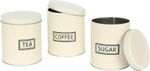 3Pc Tea Coffee Sugar Canisters Set – Cream round Metal Kitchen Storage Tins with