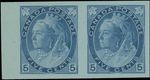 1899, CANADA-QUEEN VICTORIA NUMERAL 5C BLUE, L. MARGIN HORIZ IMPERF. PAIR, U.#79