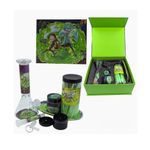 Rick&Morty 8″Beaker Water Pipe Gift Set, Metal Tray,Grinder,Stash Jar & 20Cones