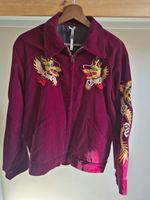 Vintage 1950s 1960s Japanese Sukajan Souvenir Jacket, Red Velvet Embroidery