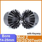 1 Set 1:1 Spiral Bevel Gear 2 Mod 20 25 30 Teeth 14-25mm Steel With Keyway