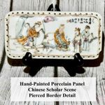Hand Painted Chinese Porcelain Panel Plaque Scholar Scene Pierced Border