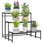 Outsunny 3-Tier Metal Plant Stand, Modern Ladder Shelf for Garden, Black
