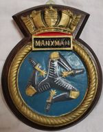 HMS Manxman - Ship Crest Plaque Badge – Hand-Painted, Solid Mahogany Mount, 467g