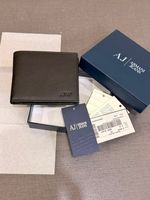 NEW ARMANI JEANS MENS DESIGNER BLACK GENUINE LEATHER BIFOLD WALLET COIN POCKET